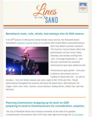 Lines in the Sand, the City of Rehoboth Beach's digital newsletter