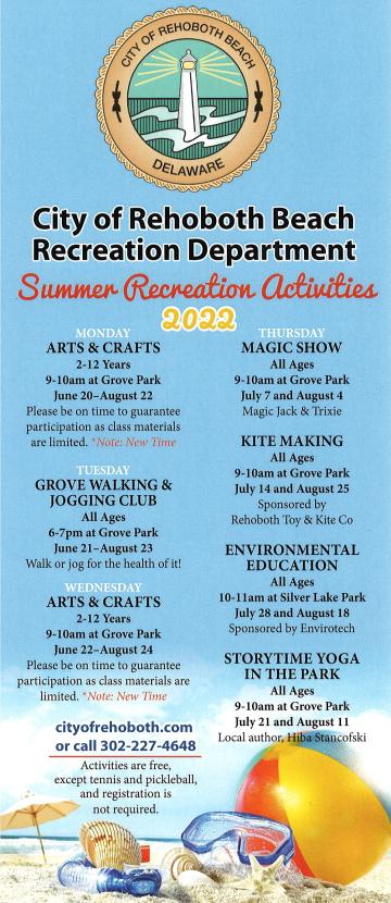2022 Summer Recreation Activities flyer