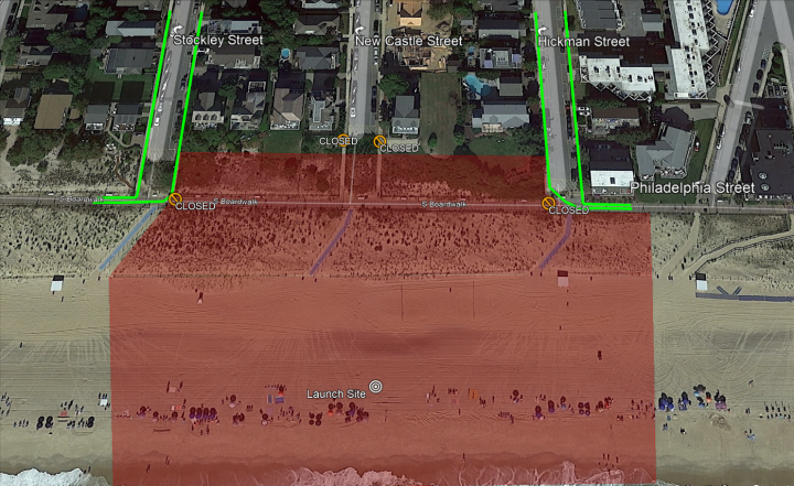 Photo showing closed beach and boardwalk areas for July 2 fireworks