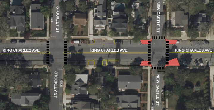 Graphic demonstrating King Charles Ave pilot project